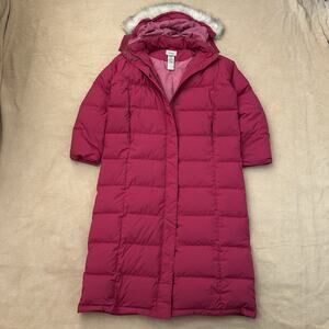 Ll Bean Goose Down Quilted Parka Long Fur Hooded Pink Coat Jacket XL